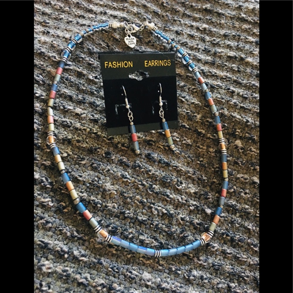 “Frosted” Glass Bead Necklace & Earring Set